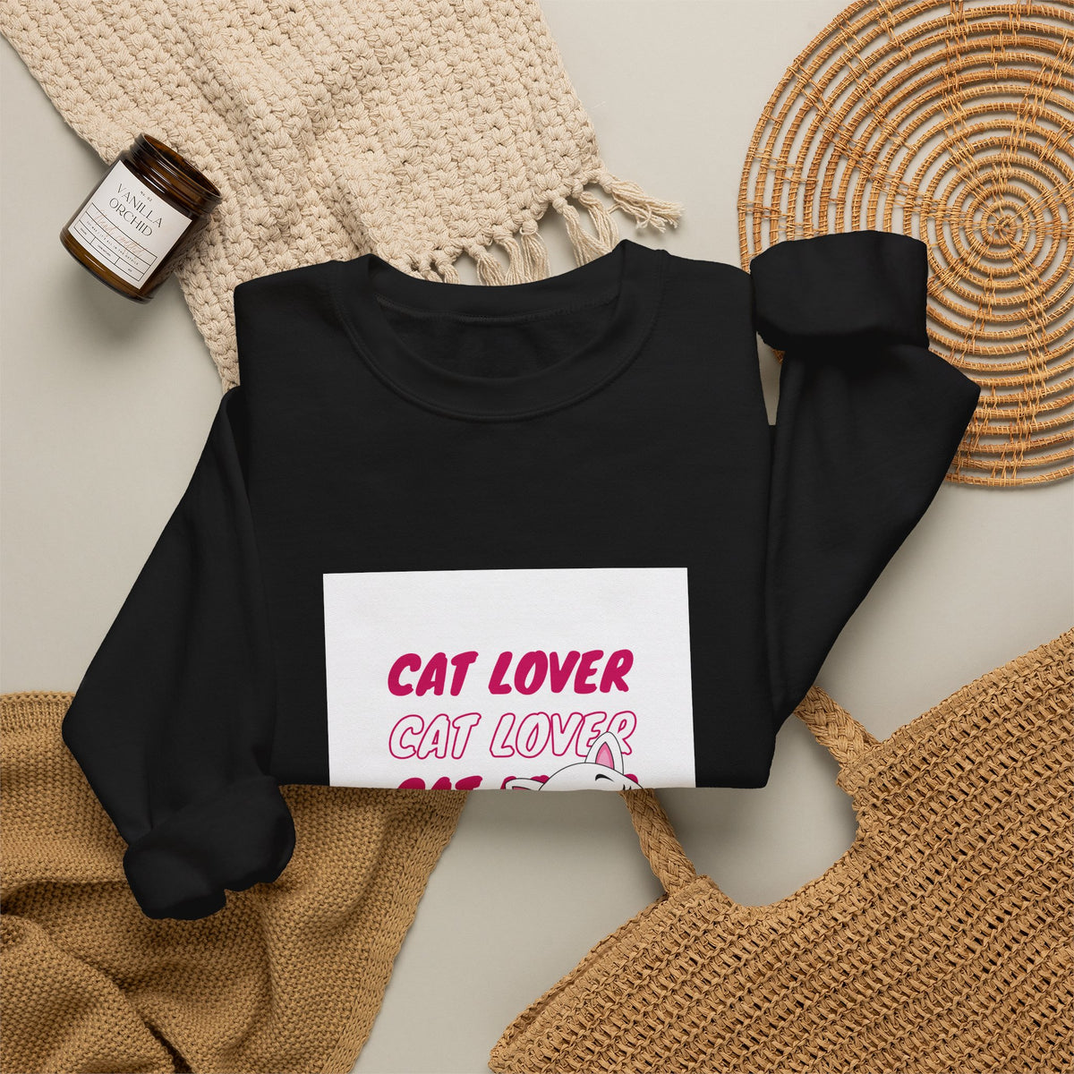 Cat Lover Crewneck Sweatshirt — Cute Pink Kitty Graphic