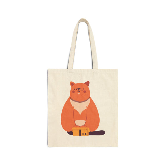 Canvas Tote Bag — Cute Meditating Cat Illustration Eco Shopper