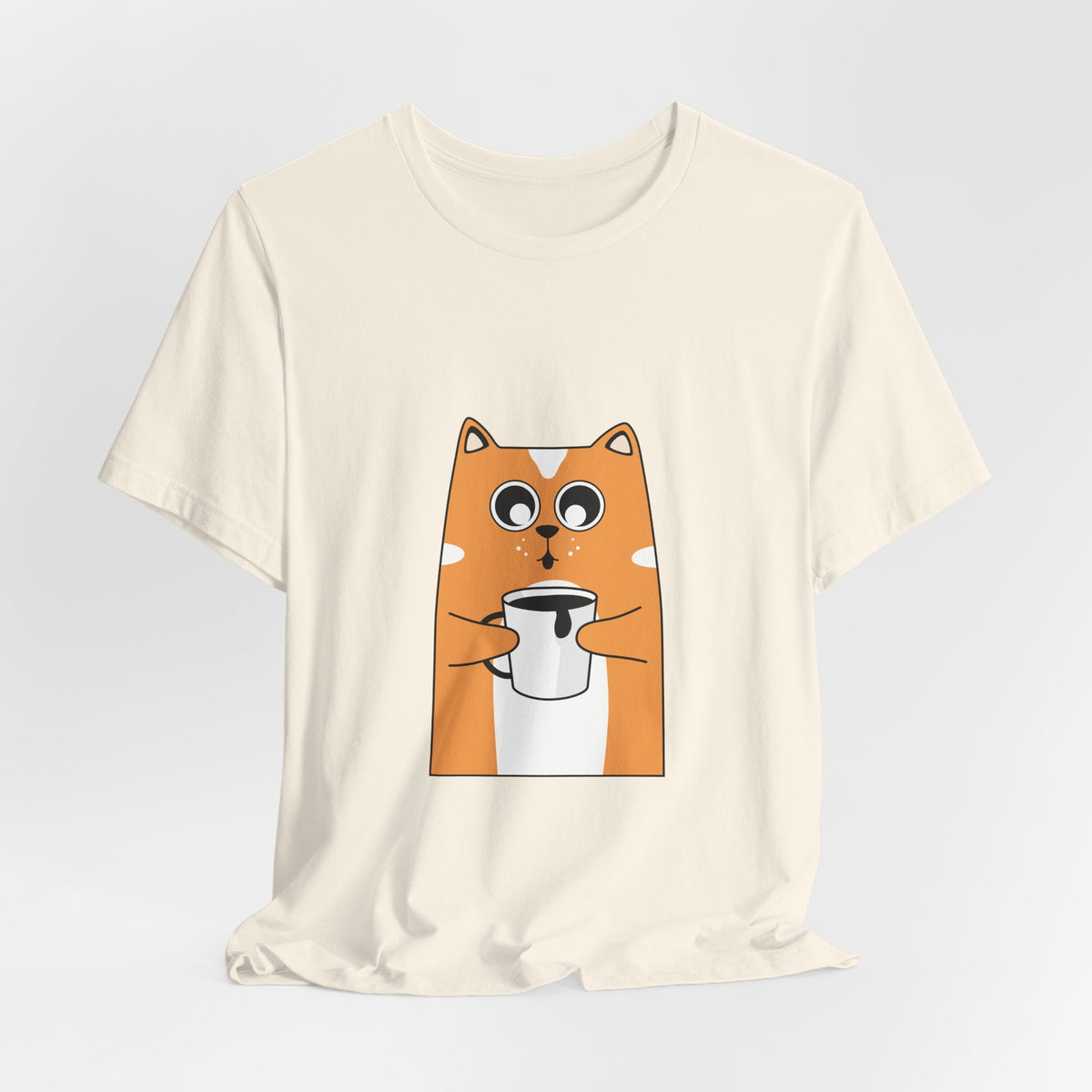 Cat Holding Mug T-Shirt — Cute Coffee Cat Graphic Tee
