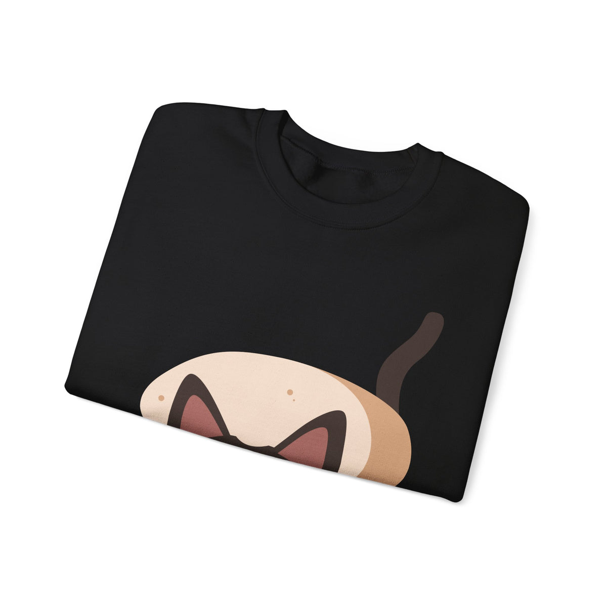 Cute Cartoon Cat Crewneck Sweatshirt — Playful Black Cat Graphic