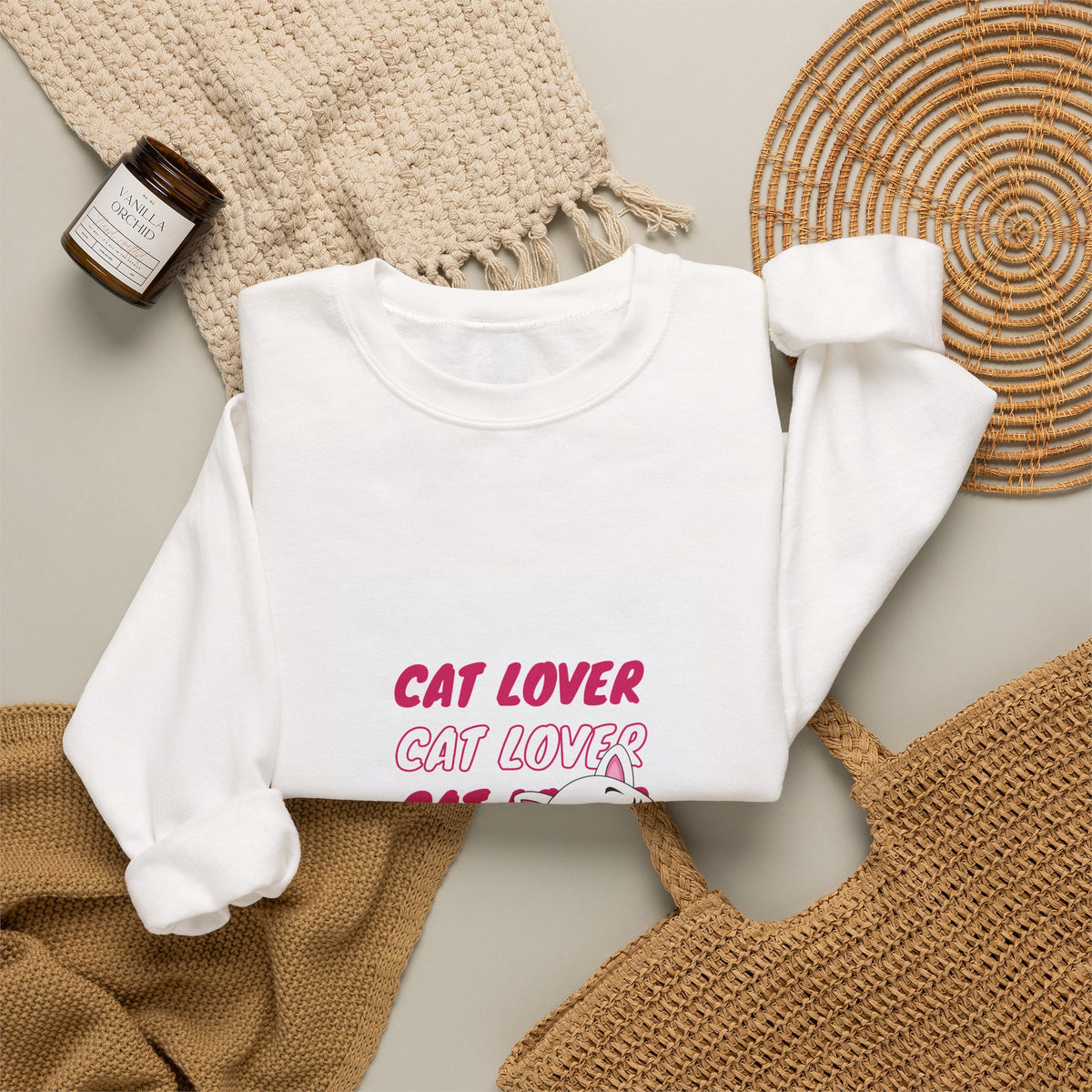 Cat Lover Crewneck Sweatshirt — Cute Pink Kitty Graphic