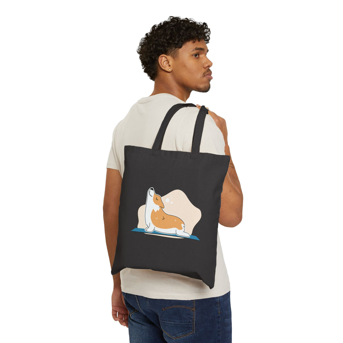 Corgi Yoga Tote Bag — Cute Stretching Dog Canvas Tote