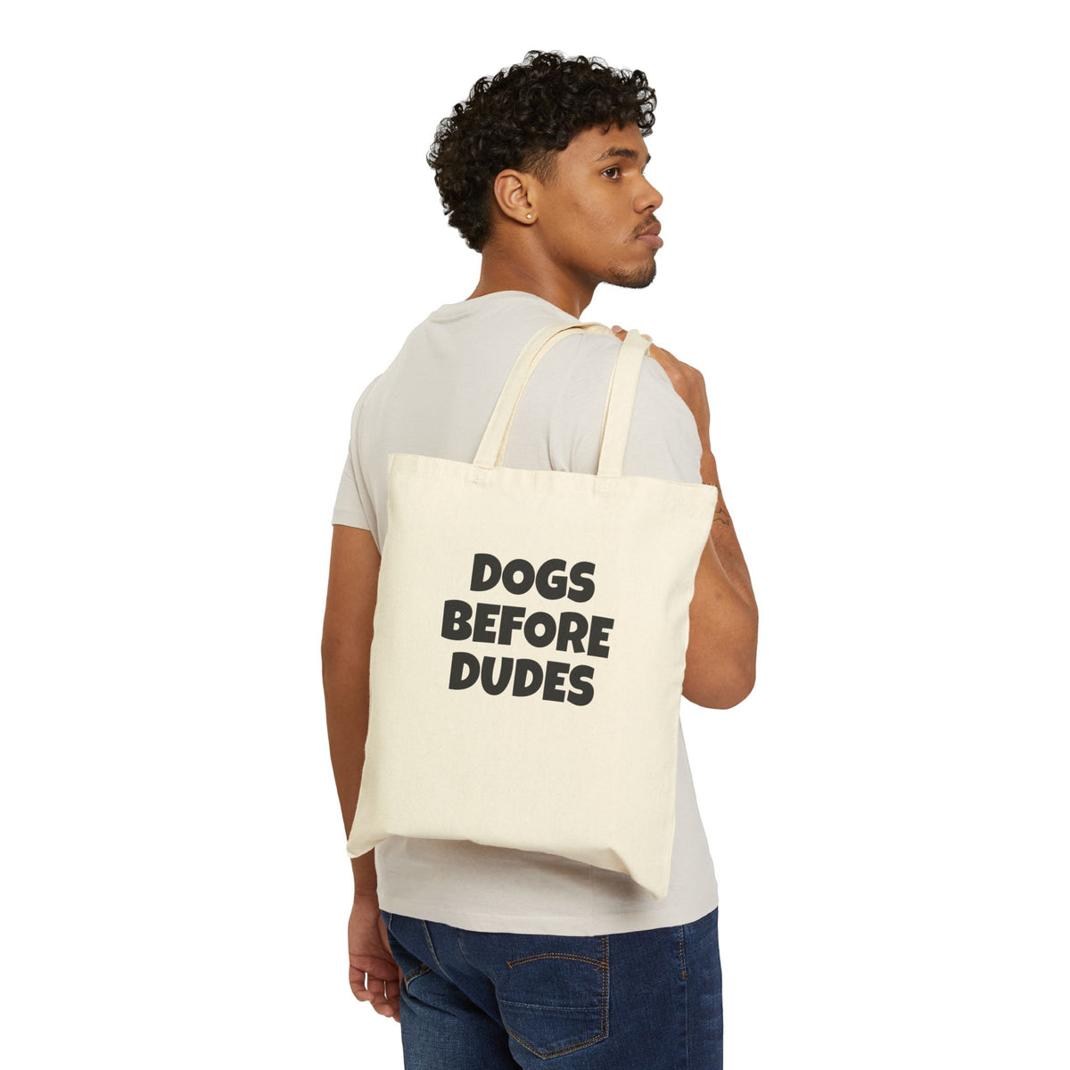 Tote Bag — "Dogs Before Dudes" Cotton Canvas Shopper