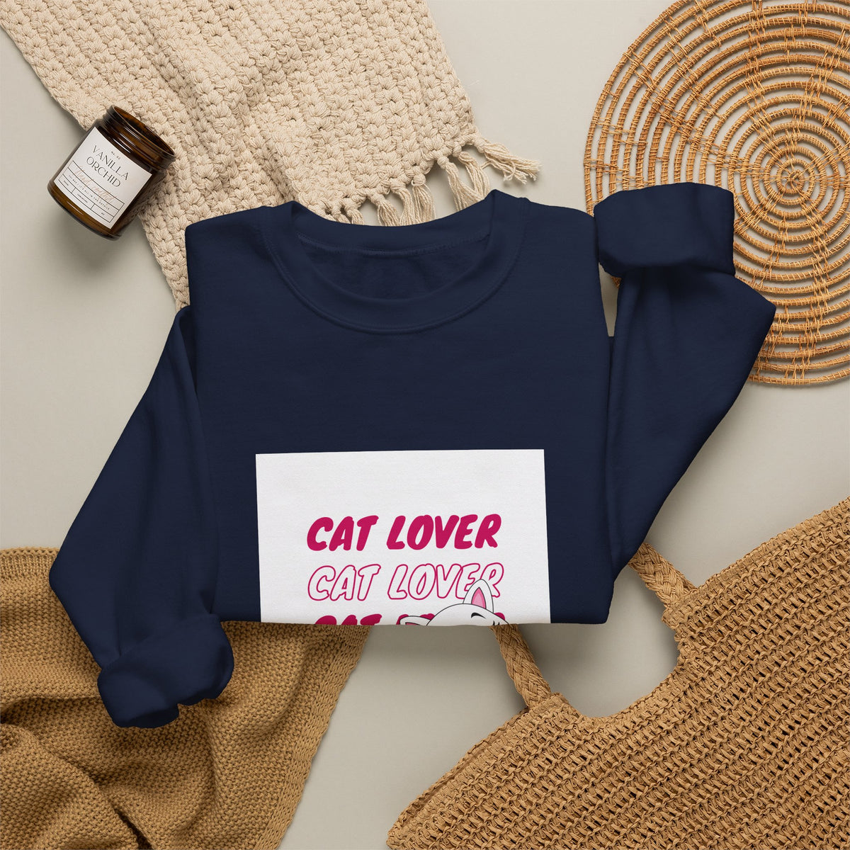 Cat Lover Crewneck Sweatshirt — Cute Pink Kitty Graphic