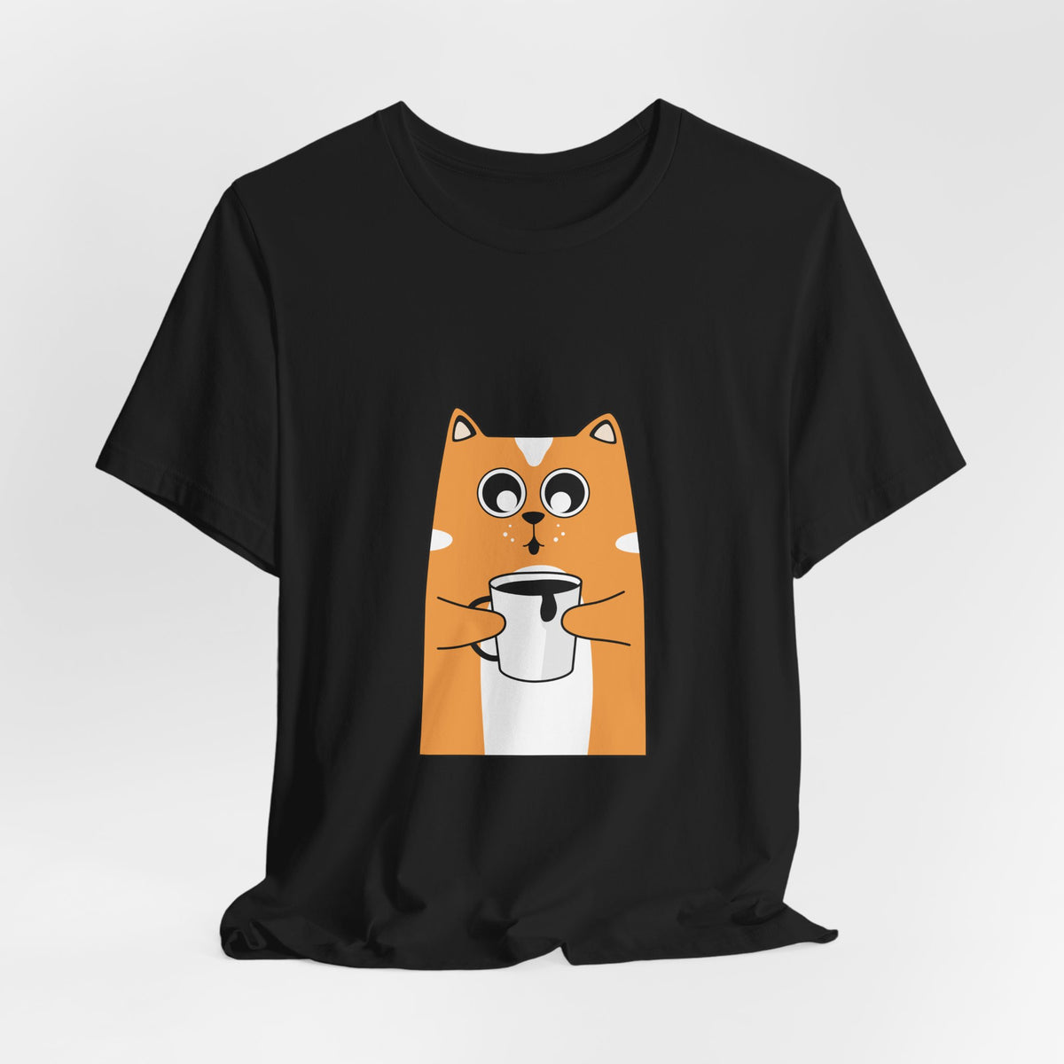Cat Holding Mug T-Shirt — Cute Coffee Cat Graphic Tee