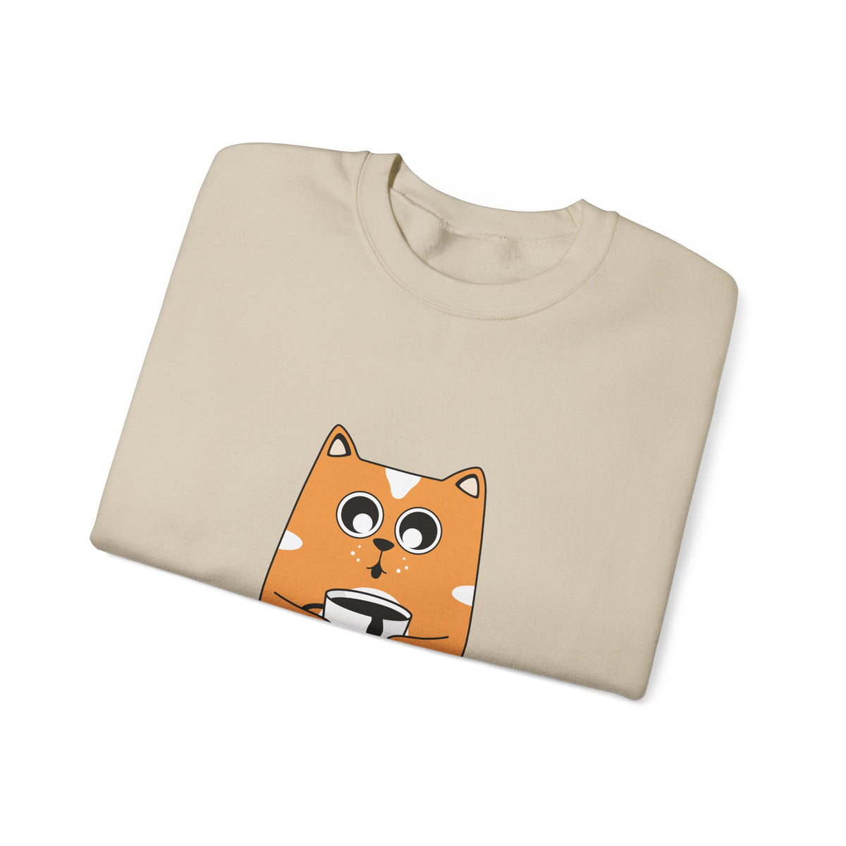 Cat Coffee Crewneck Sweatshirt — Cute Orange Cat Holding Mug Cozy Pullover