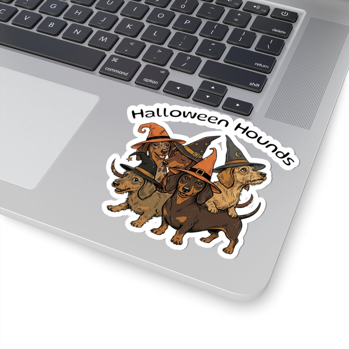 Halloween Hounds Sticker — Dachshund Squad in Witch Hats Kiss-Cut Sticker