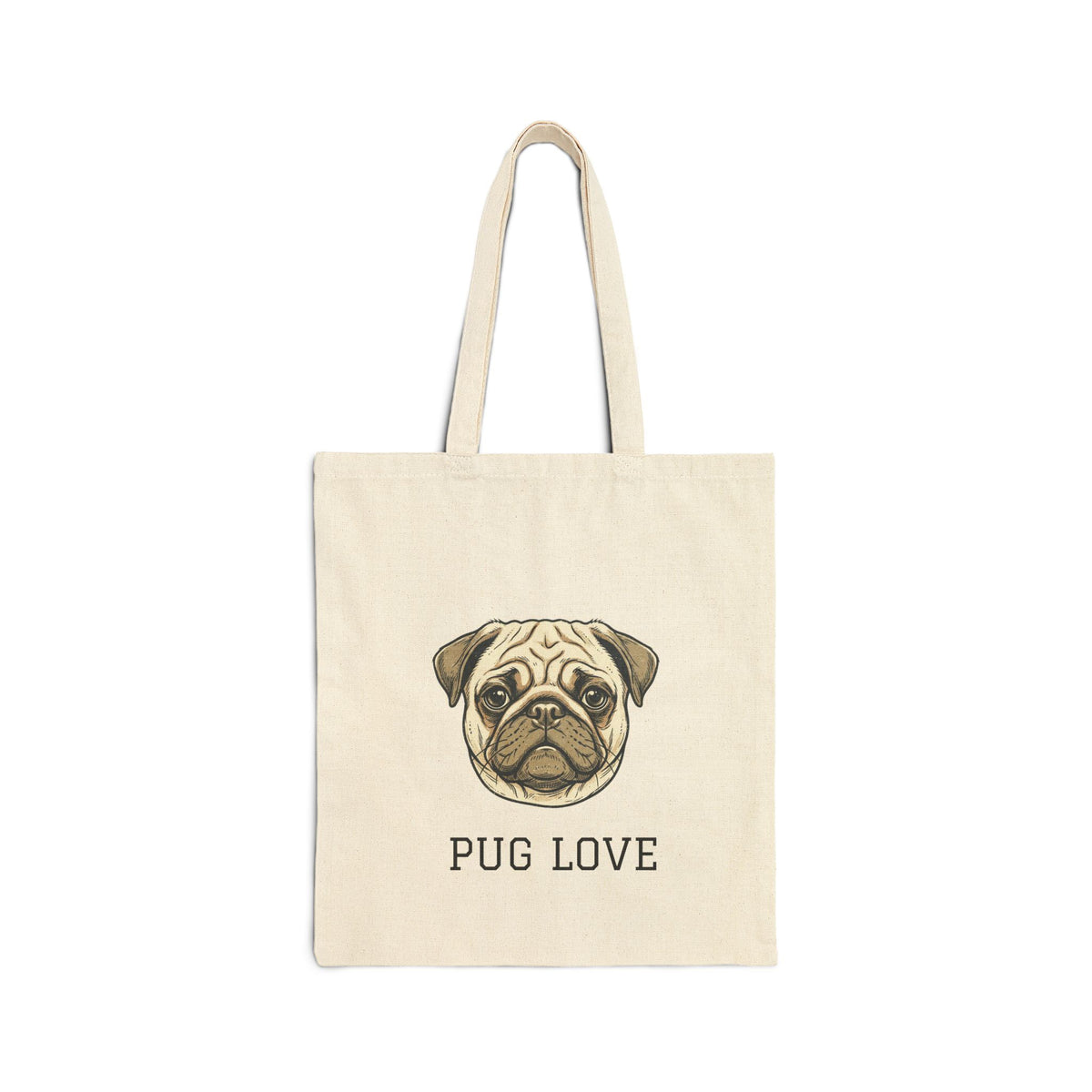 Pug Love Canvas Tote Bag — Cute Pug Illustration Eco Grocery Shopper