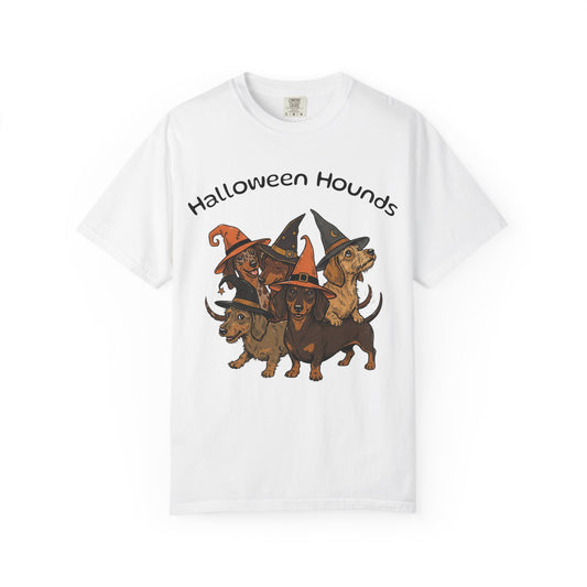 Halloween Hounds T-Shirt – Dachshund Witch Hat Graphic Tee