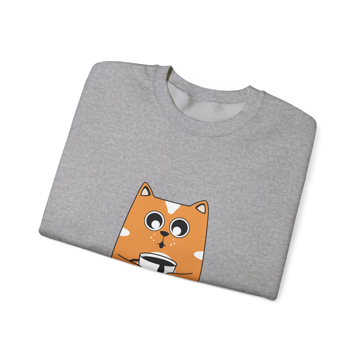 Cat Coffee Crewneck Sweatshirt — Cute Orange Cat Holding Mug Cozy Pullover