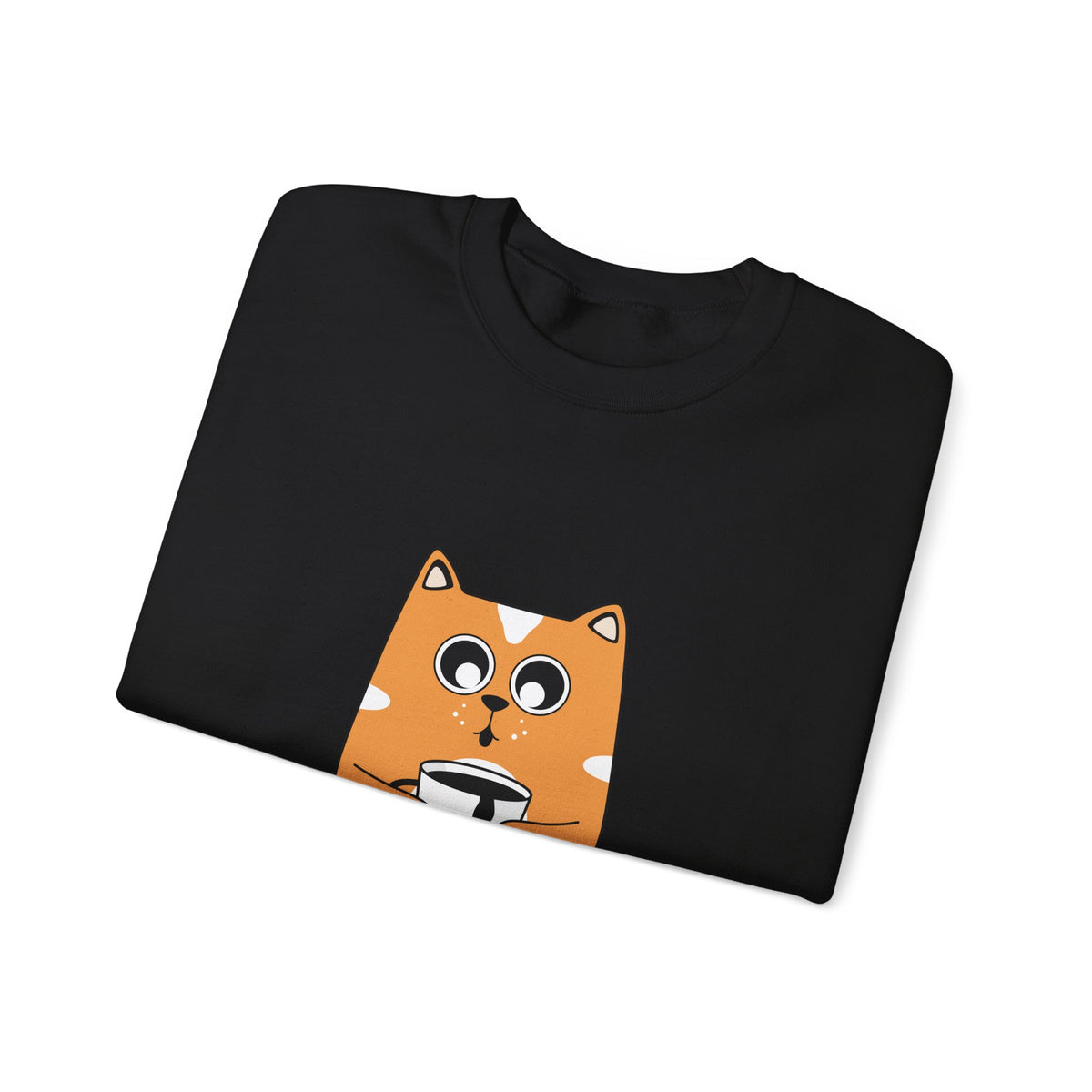 Cat Coffee Crewneck Sweatshirt — Cute Orange Cat Holding Mug Cozy Pullover