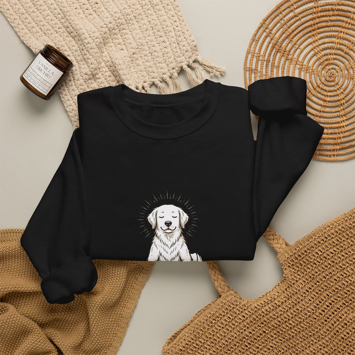 Crewneck Sweatshirt — 'Just Breathe' Meditating Dog Relaxation Pullover