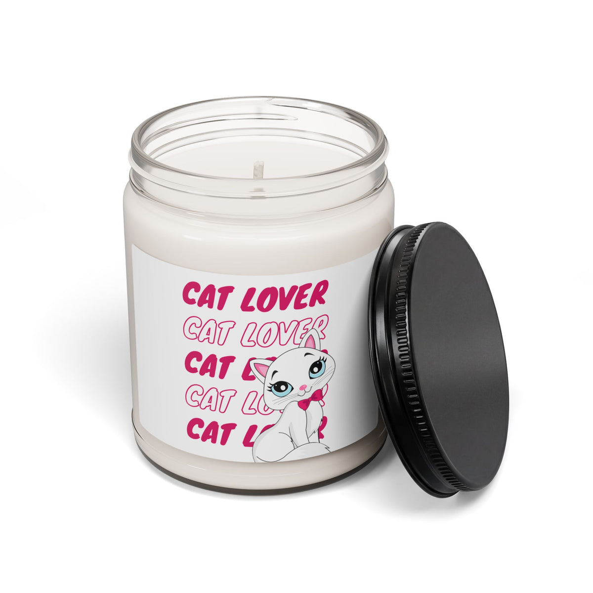 Cat Lover Soy Candle — 9oz Scented Candle with Cute White Cat Design