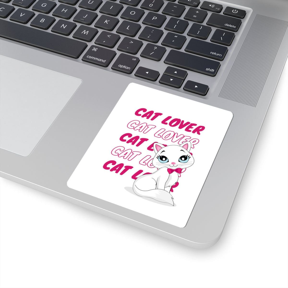 Cat Lover Kiss-Cut Sticker — Cute White Cat with Pink Text