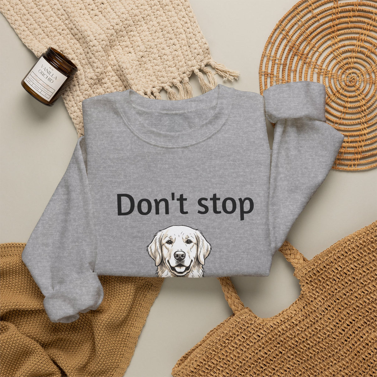 Dog Lover Sweatshirt - "Don't Stop Retrievin'" Golden Retriever Crewneck