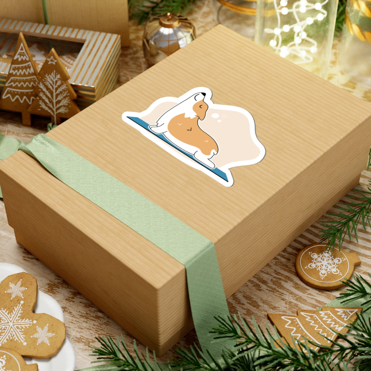 Corgi Yoga Sticker — Cute Stretching Dog Kiss-Cut Vinyl Decal