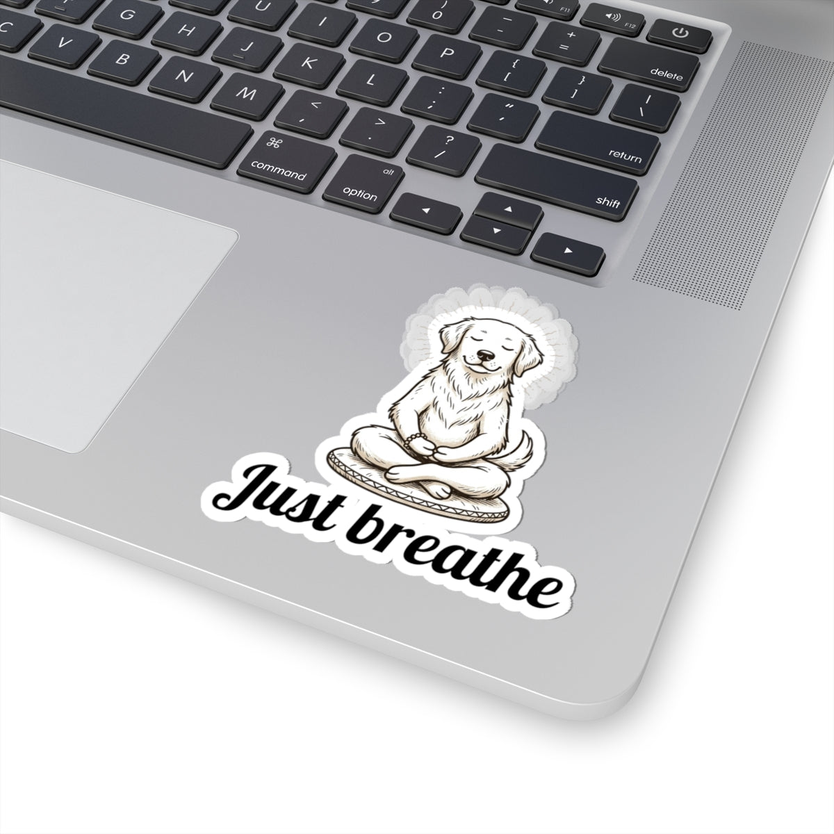Just Breathe Meditation Dog Sticker — Cute Mindfulness Kiss-Cut Sticker