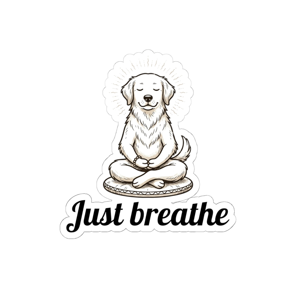 Just Breathe Meditation Dog Sticker — Cute Mindfulness Kiss-Cut Sticker